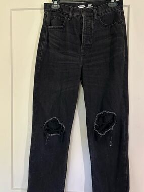 Old Navy Black Straight Jeans with Knee Rips